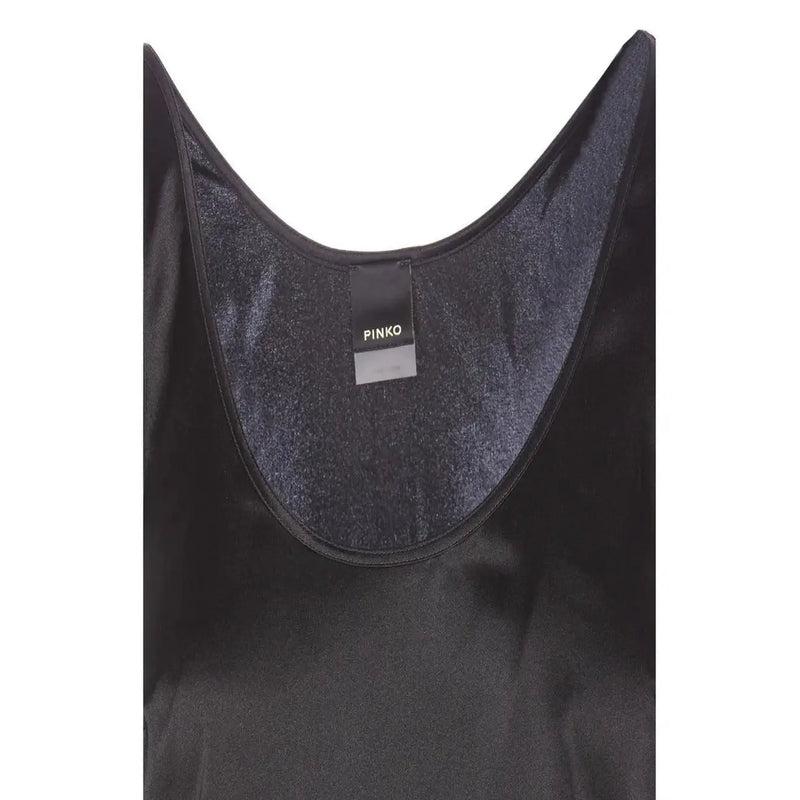 Pinko Frauenpanzer top Schwarzer Satin mit Seidenbändern, Rundhalsausschnitt, Größe S, mit elegantem, minimalistischem Design