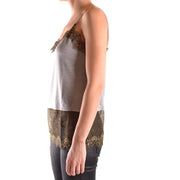 Pinko Frauenpanzer top Graues Satin-Camisole mit goldener Spitzenborte an Ausschnitt und Saum, Polyamid-Mischgewebe, Größe IT 17141