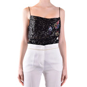 Pinko Frauen top schwarzes ärmelloses Kleid aus Polyamid mit schwarzen Paillettenträgern und farbenfroher Blumenstickerei, Größe B42380