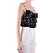 Pinko Frauen top Ärmelloses schwarzes Polyamidkleid mit schwarzen Pailletten-Spaghettiträgern und Rüschen an der Seite, Größe B42380