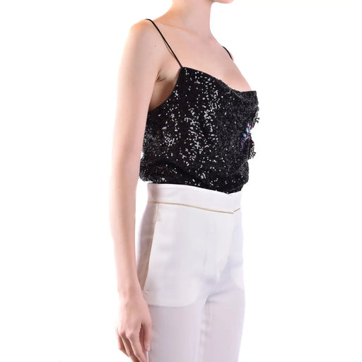 Pinko Frauen top Ärmelloses schwarzes Polyamidkleid mit schwarzen Pailletten-Spaghettiträgern und Rüschen an der Seite, Größe B42380