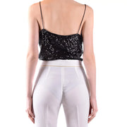 Pinko Damen schwarze Pailletten Polyamid top mit Spaghettiträgern, ärmellos, figurbetont, kurze Silhouette, Größe B42380