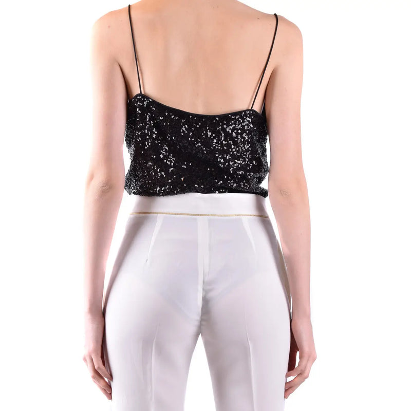 Pinko Damen schwarze Pailletten Polyamid top mit Spaghettiträgern, ärmellos, figurbetont, kurze Silhouette, Größe B42380