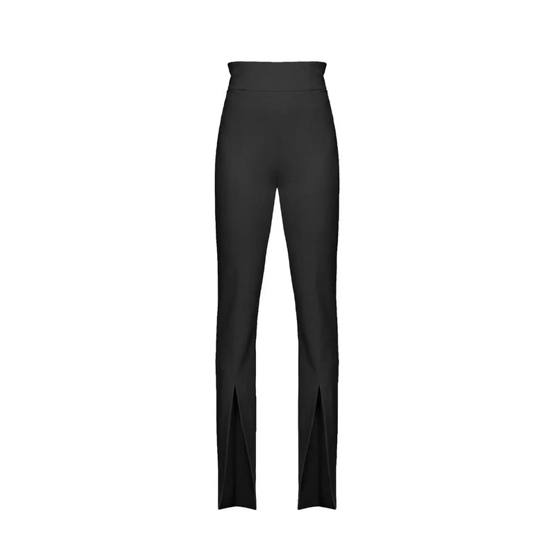 Pinko Schwarze Damenhose aus Polyester mit hohem Bund, elegantem geradem Bein, Schlitzen am Knöchel und Reißverschluss