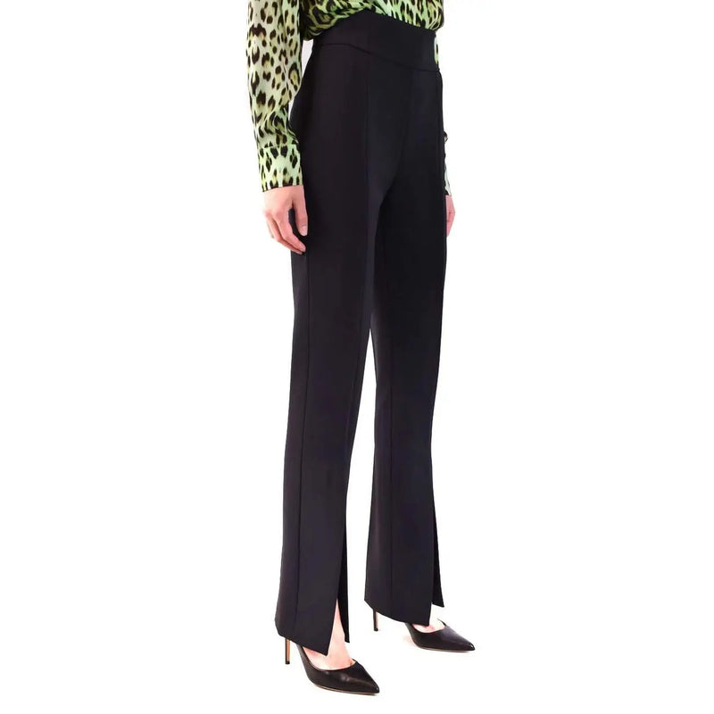 Schwarzes Polyester pinko Damenhose mit hohem Bund, geradem Bein und seitlichen Schlitzen, Reißverschluss sichtbar
