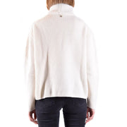 Pinko Damen-Rollkragenpullover aus Wolle und Kaschmir in Creme mit Rippstrickstruktur und dezenten vertikalen Streifen