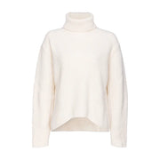 Pinko Damen-Rollkragenpullover aus Wolle und Kaschmir in Creme mit Rippstrick und leicht asymmetrischem Saum