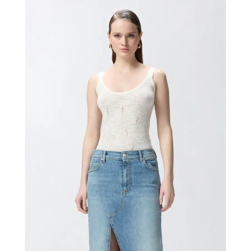 Pinko weißes Tanktop aus Baumwoll-Elastan mit Rundhalsausschnitt top auf Frau