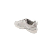 Pinko women white leather slip on sneakers with light gray design, chunky white sole, and subtle metallic silver accents