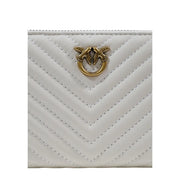 Pinko Weiße, gesteppte Damen-Geldbörse aus Leder mit Reißverschluss, goldfarbenem Vogel- und Ringverschluss, Polyurethan, Größe 21 x 12 x 4 cm
