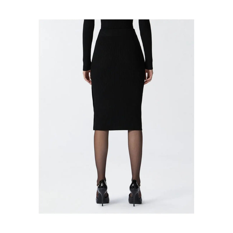 Black fitted midi wool skirt by pinko designed for winter apparel in a sleek and elegant style