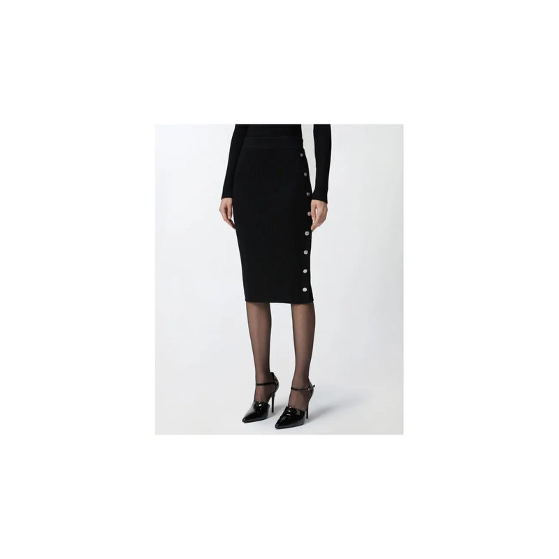 Pinko women wool skirt in black with silver button row down the side ideal for winter apparel