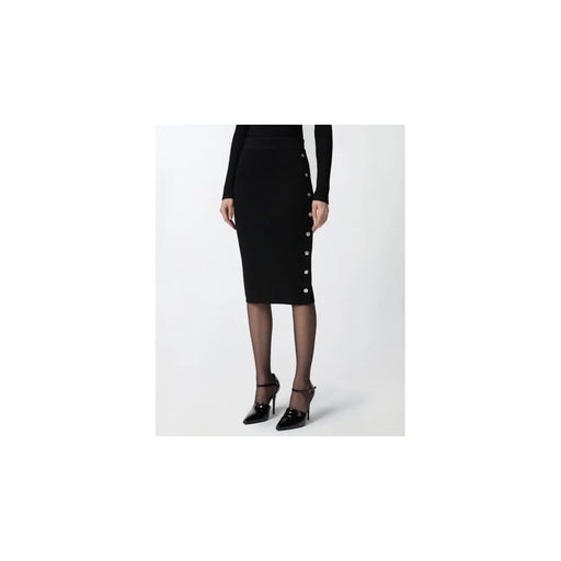 Pinko Schwarzer Damen-Wollrock mit silberner Knopfleiste an der Seite, ideal für Winterbekleidung