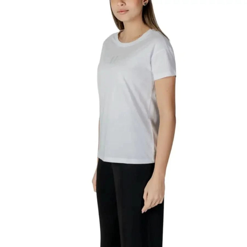 Plain white crew neck short sleeve T-shirt by Armani Exchange for women