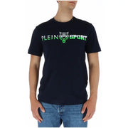 Pleine sport blue cotton t-shirt with round neck navy blue color and green tiger emblem across the chest