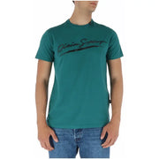 Teal cotton t-shirt with black diesel sport logo across the chest plein sport men green print round neck design