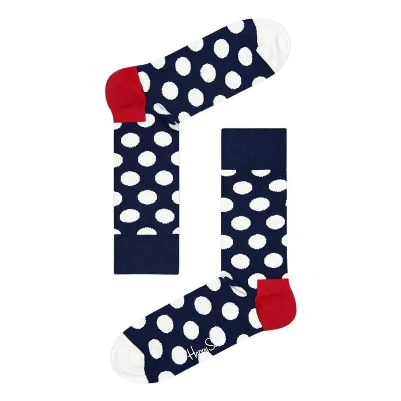 Navy Blue Polka Dot Socks with Red and White Accents displayed in a product image