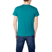 Us polo assn men green cotton t-shirt with solid teal color crew neck and short sleeves for spring and summer
