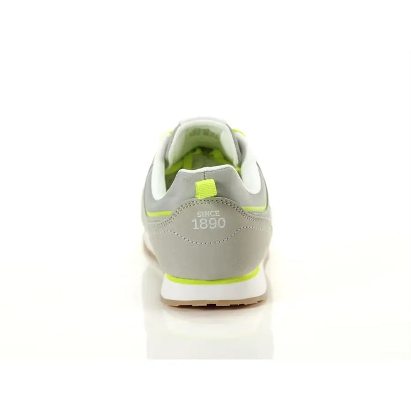 Us polo assn women sneakers in yellow suede featuring gray and neon yellow athletic design with white stitching details