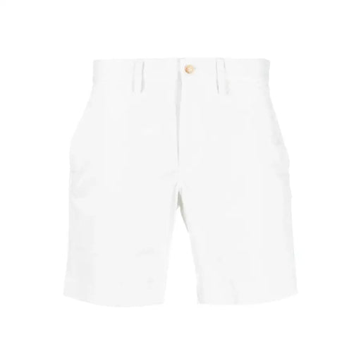 White cotton shorts with button fly and pockets.