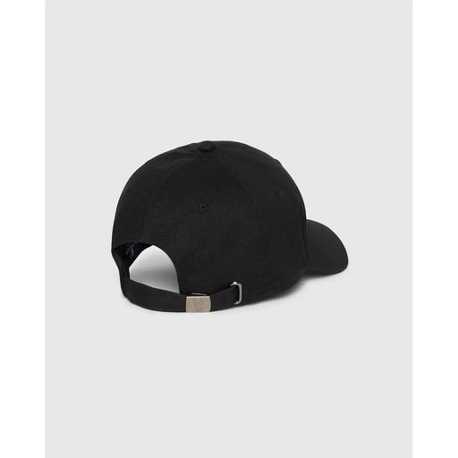 Psycho Bunny Herren-Baseballkappe aus schwarzer Baumwolle mit verstellbarem Riemen und silberfarbener Metallschnalle (Rückansicht)