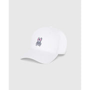 Psycho Bunny Herren-Baseballkappe aus weißer Baumwolle mit verstellbarer Größe und gesticktem Hasenschädel-Logo mit rosa Ohren