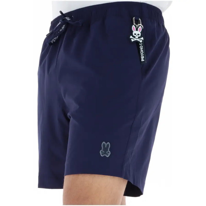 Marineblaue Psycho Bunny Herren-Badeshorts aus Polyester mit Kordelzugbund und gesticktem Hasenlogo