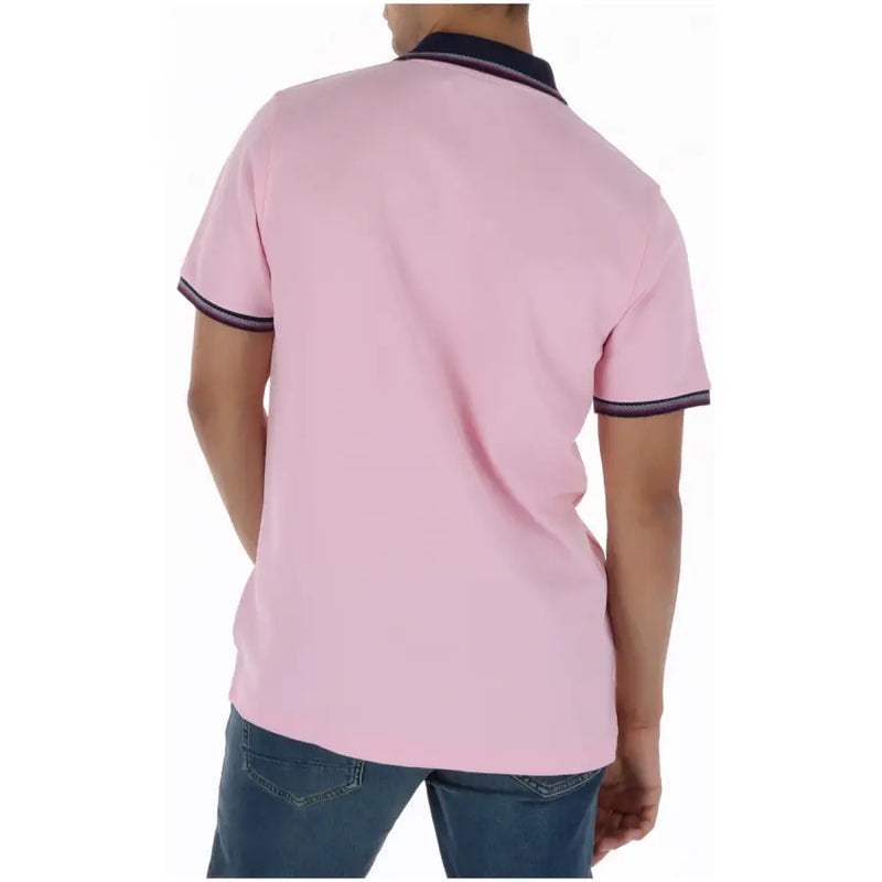 Psycho Bunny Herren-Poloshirt, rosa, kurzärmelig, aus Baumwolle mit marineblauem Kragen und Ärmelbündchen, für Freizeitkleidung