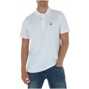 Weißes, kurzärmeliges Baumwoll-Poloshirt mit gesticktem Hasenlogo auf der linken Brust von Psycho Bunny