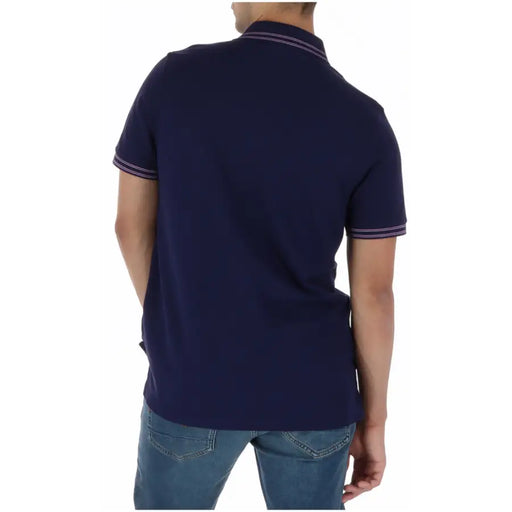Marineblaues Psycho Bunny Herren-Poloshirt mit kurzen Ärmeln und weißen und violetten Zierstreifen aus Baumwolle, Modell MT0100122