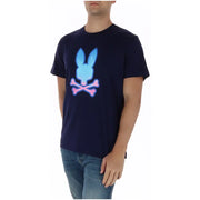Marineblaues Psycho Bunny Herren-T-Shirt mit Farbverlauf-Hasenschädel- und Knochenprint aus Baumwolle mit Rundhalsausschnitt