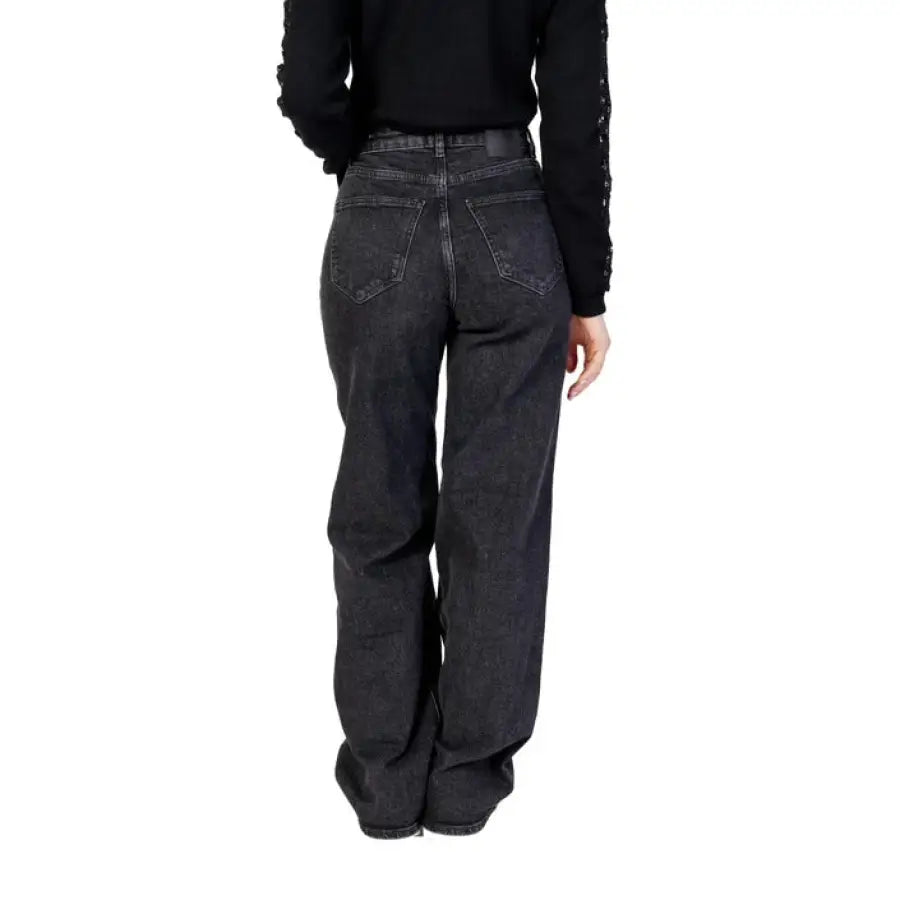 Only women jeans in urban style, ragged patch design in black for urban city fashion