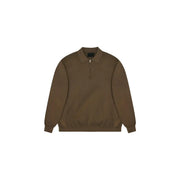 Rains Polo-Pullover in schmaler Passform für Herren in Olivgrün mit halbem Reißverschlusskragen und weichem Strickmaterial, Vorderansicht