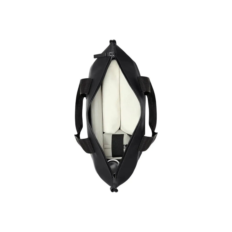 Rains women black tote bag mini in polyester with sleek minimalist design and cream-colored interior lining