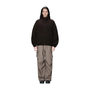 Black womens fleece zip jacket by Rains with high neck and relaxed fit in brown polyester material