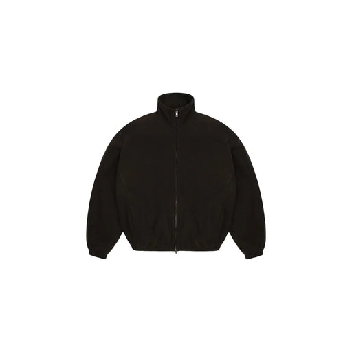 Schwarze Balenciaga-Jacke mit hohem Kragen und durchgehendem Reißverschluss, entworfen für einen eleganten urbanen Look