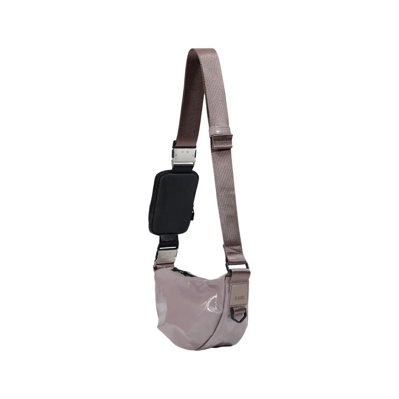 A sleek matte gray crossbody bag with glossy finish and adjustable strap in rains women purple shoulder bag polyester mini size