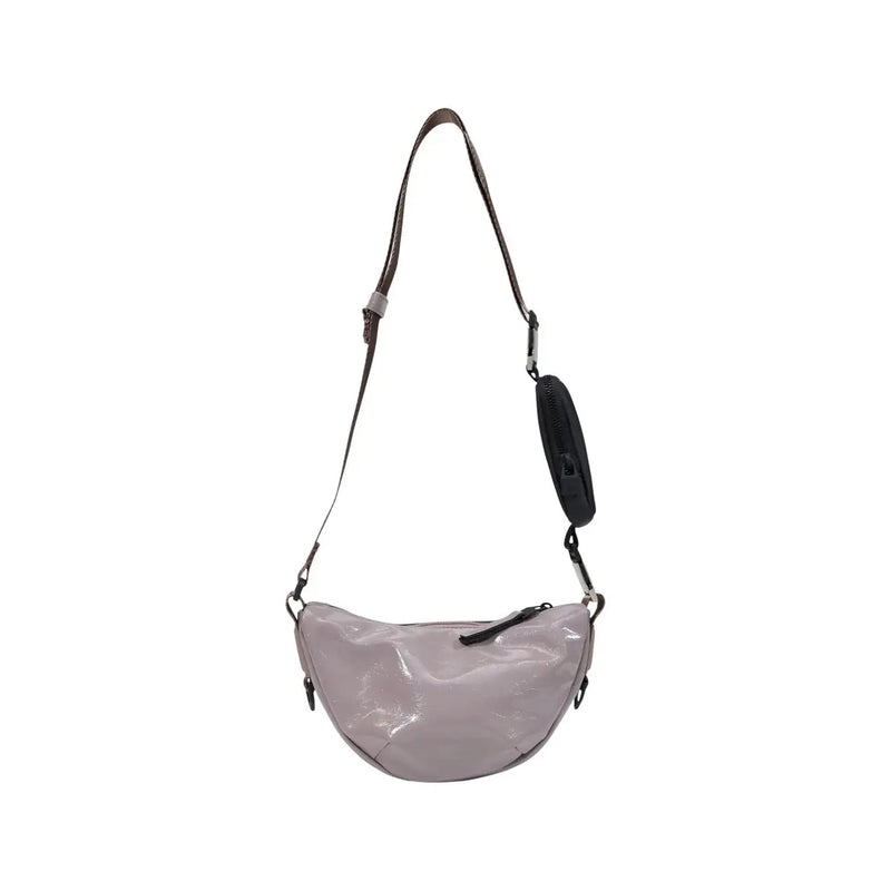Rains women purple polyester mini shoulder bag with a sleek matte gray crossbody design and adjustable strap