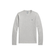 Ralph Lauren Herren grauer Baumwoll-Schlafanzug top mit hellgrauen langen Ärmeln und schwarzem, gesticktem Polospieler-Logo