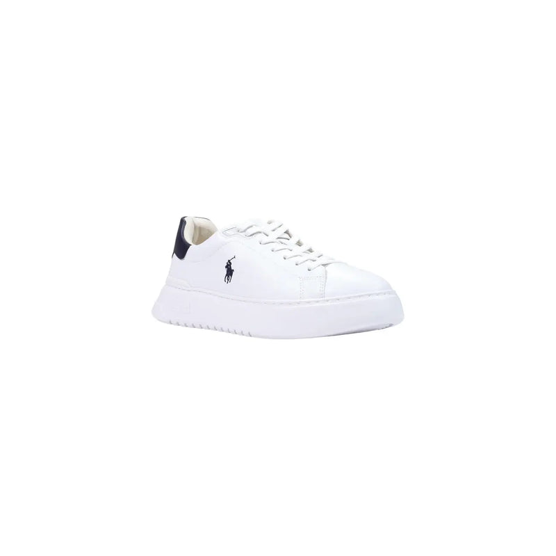 Ralph Lauren Herren weißes Leder niedrig top Sneaker mit marineblauen Akzenten und einer klobigen Sohle