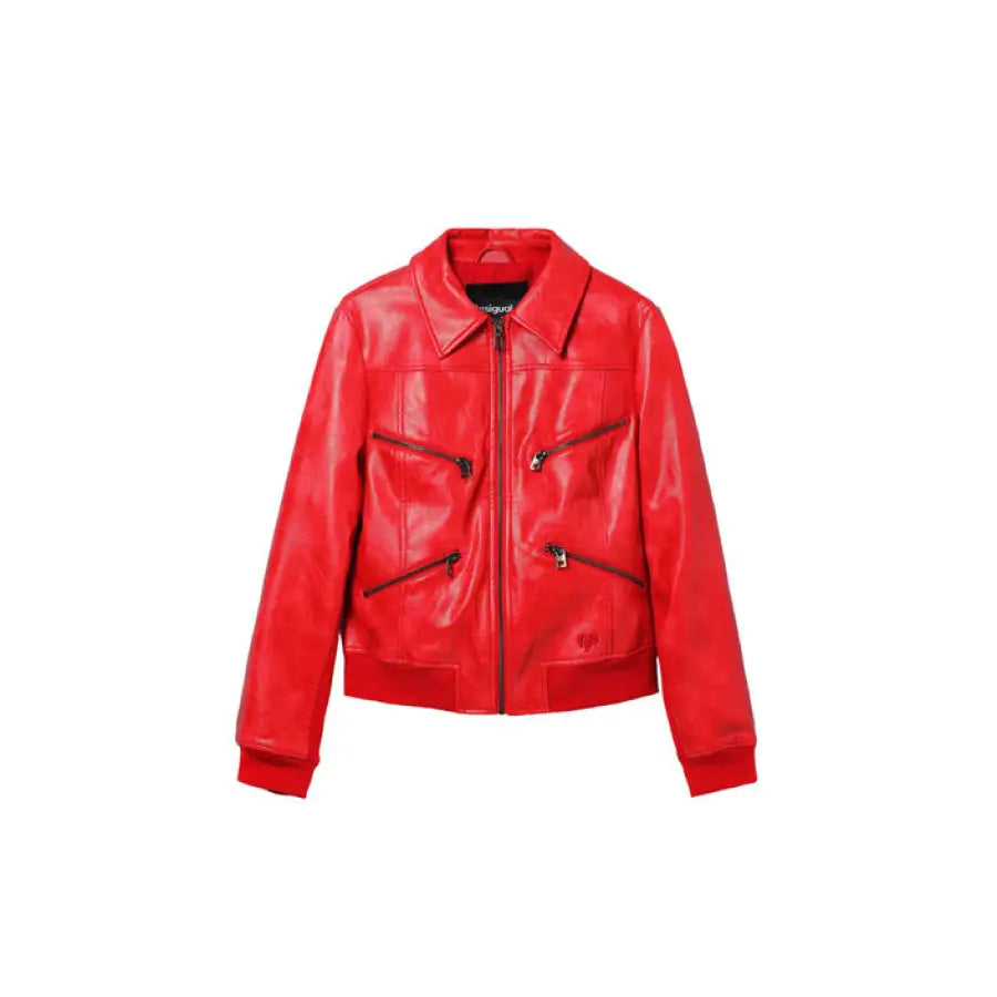Desigual women blazer - red leather jacket with zippers on display