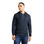 Refrigiwear Herren-Sweatshirt aus blauer Baumwolle mit Kapuze, Reißverschluss, marineblauem Stoff und kleinem, gesticktem Logo auf der Brust