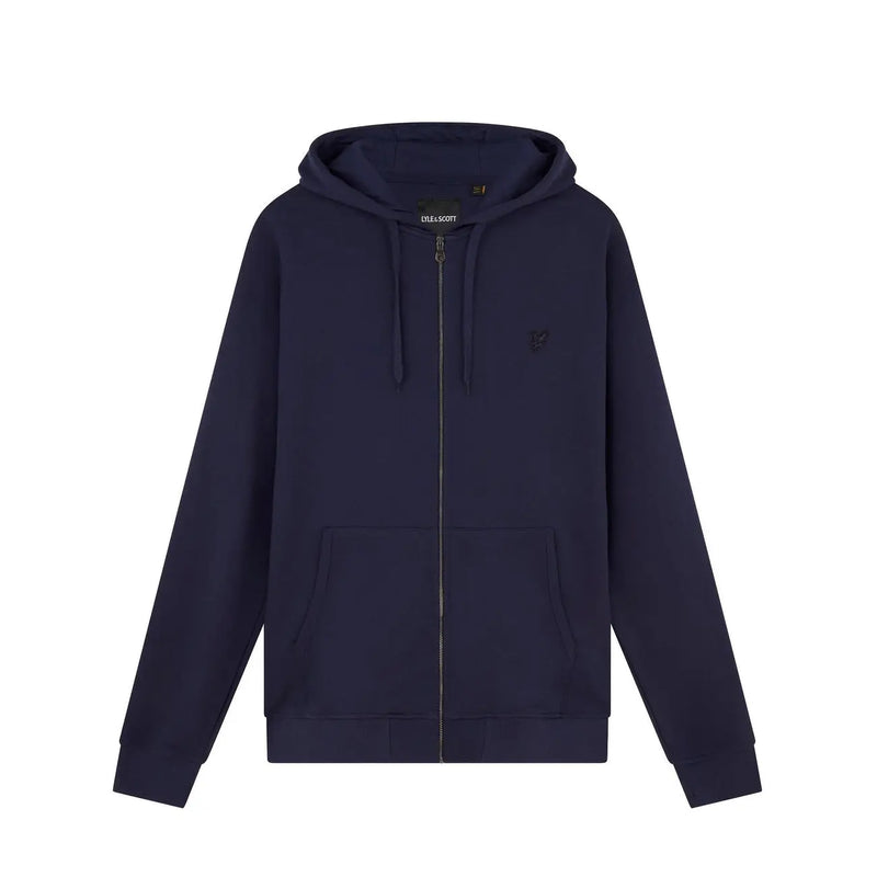 Marineblauer Baumwoll-Kapuzenpullover mit Reißverschluss für Herren von Refrigiwear mit Kordelzug an der Kapuze und kleinem, gesticktem Logo auf der Brust
