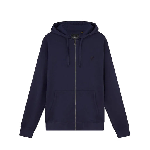 Marineblauer Baumwoll-Kapuzenpullover mit Reißverschluss für Herren von Refrigiwear mit Kordelzug an der Kapuze und kleinem, gesticktem Logo auf der Brust