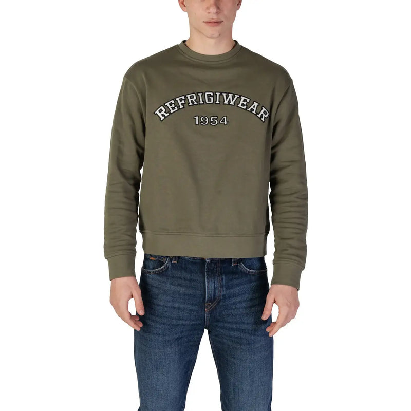 Olivgrünes Baumwoll-Sweatshirt mit Rundhalsausschnitt und schwarz-weißer Stickerei „refrigiwear 1954“ für einen lässigen Stil