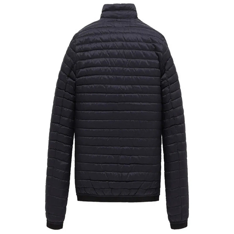 Schwarze Steppjacke mit hohem Kragen und horizontalen Ziernähten, Modell Refrigiwear Herrenjacke, blau, durchgehender Reißverschluss, Rollkragen, Artikelnummer B44584