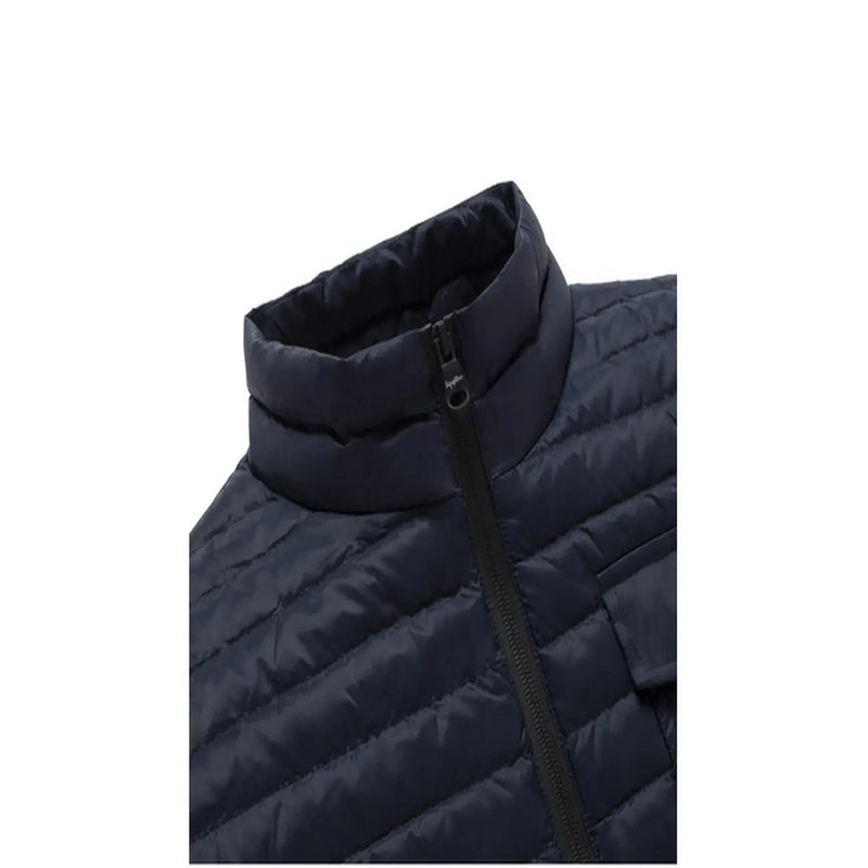 Refrigiwear Herrenjacke, blau, durchgehender Reißverschluss, Rollkragen, mit dunkelblauer Steppweste, hohem Kragen und schwarzem Reißverschluss