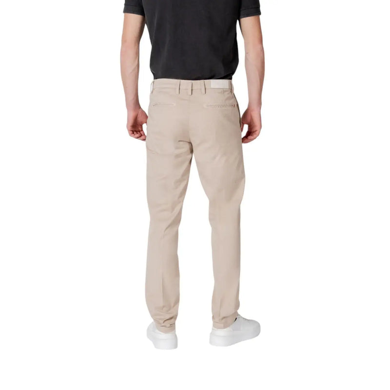 Replay men beige chino trousers with tailored fit subtle stitching and zip and button closure in front view