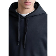 Replay Herren-Kapuzenpullover aus schwarzem Baumwollfleece mit passenden Kordelzügen und kleinem, gesticktem Logo auf der Brust
