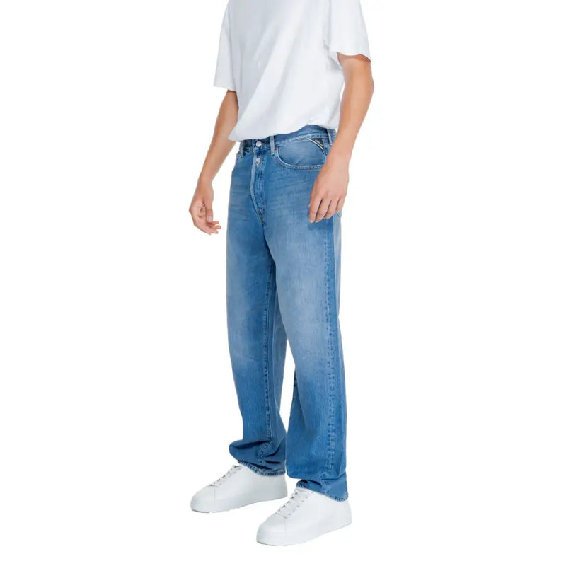 Replay men blue jeans fall winter m9z1 light-wash denim with a relaxed straight-leg cut